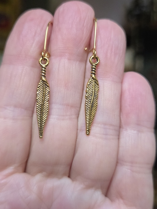 Kharma Collection by Avelon Jewelry - Gold Feather Drop Earrings